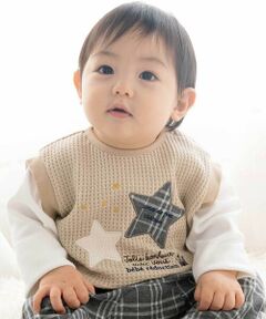 fillot de bebe reduction / フィヨ デュ ベベ ルダクティオン ベビー・キッズウエア | 【お揃い】ワッフル重ね着風星パッチワークトレーナー(70~90cm)