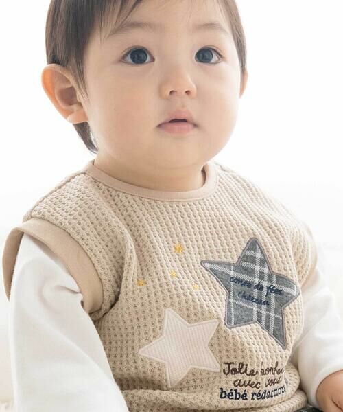 fillot de bebe reduction / フィヨ デュ ベベ ルダクティオン ベビー・キッズウエア | 【お揃い】ワッフル重ね着風星パッチワークトレーナー(70~90cm) | 詳細2