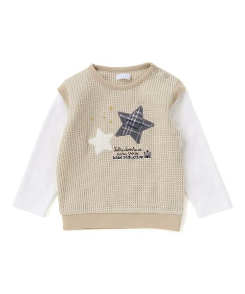 fillot de bebe reduction / フィヨ デュ ベベ ルダクティオン ベビー・キッズウエア | 【お揃い】ワッフル重ね着風星パッチワークトレーナー(70~90cm) | 詳細3