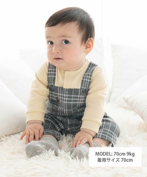 fillot de bebe reduction / フィヨ デュ ベベ ルダクティオン ロンパース | 【お揃い】重ね着風チェック柄ジャガード星パッチワークカバーオール(70~80cm) | 詳細1