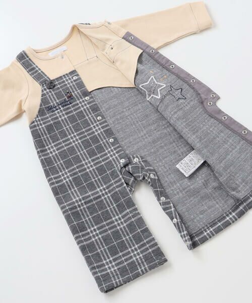 fillot de bebe reduction / フィヨ デュ ベベ ルダクティオン ロンパース | 【お揃い】重ね着風チェック柄ジャガード星パッチワークカバーオール(70~80cm) | 詳細11