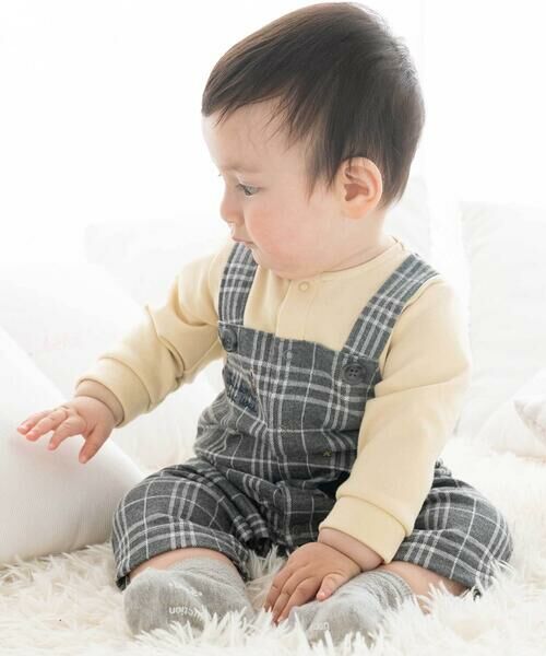 fillot de bebe reduction / フィヨ デュ ベベ ルダクティオン ロンパース | 【お揃い】重ね着風チェック柄ジャガード星パッチワークカバーオール(70~80cm) | 詳細2