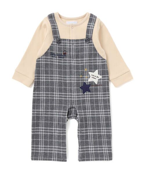 fillot de bebe reduction / フィヨ デュ ベベ ルダクティオン ロンパース | 【お揃い】重ね着風チェック柄ジャガード星パッチワークカバーオール(70~80cm) | 詳細4