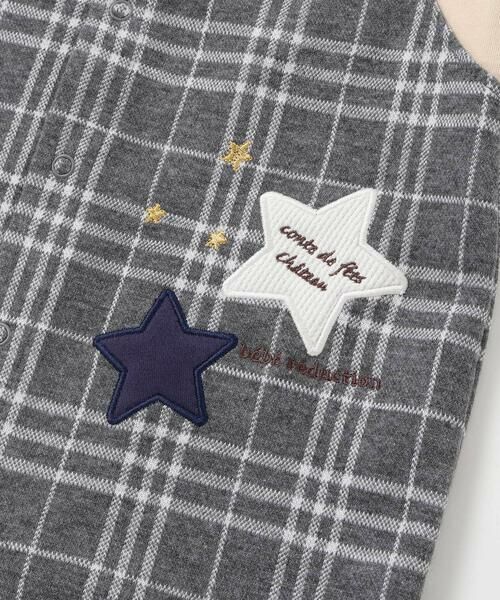 fillot de bebe reduction / フィヨ デュ ベベ ルダクティオン ロンパース | 【お揃い】重ね着風チェック柄ジャガード星パッチワークカバーオール(70~80cm) | 詳細8