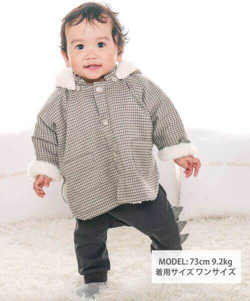 fillot de bebe reduction / フィヨ デュ ベベ ルダクティオン ベビー・キッズウエア | チェック恐竜フードマント(70~90cm) | 詳細1