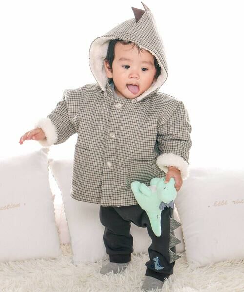 fillot de bebe reduction / フィヨ デュ ベベ ルダクティオン ベビー・キッズウエア | チェック恐竜フードマント(70~90cm) | 詳細2
