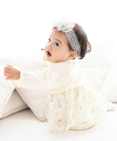 fillot de bebe reduction / フィヨ デュ ベベ ルダクティオン ロンパース | 【お揃い】オーガンジー花柄プリントスカート付き長袖カバーオール(70~80cm) | 詳細2