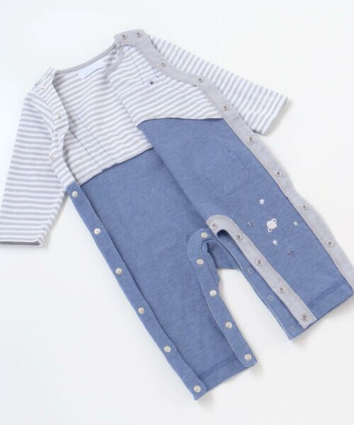 fillot de bebe reduction / フィヨ デュ ベベ ルダクティオン ロンパース | 【お揃い】ボーダーTシャツ重ね着風長袖ロンパース(70~80cm) | 詳細4