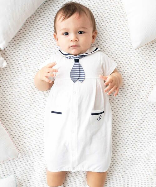 fillot de bebe reduction / フィヨ デュ ベベ ルダクティオン ロンパース | 【お揃い】天竺セーラーネクタイ付き2WAYオールベビー(50~75cm)（ホワイト）