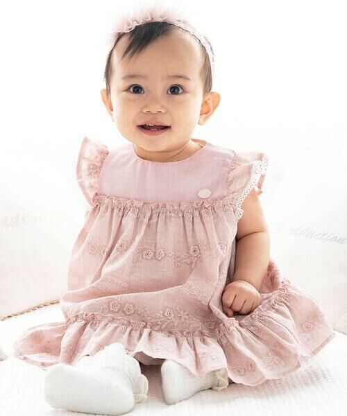 fillot de bebe reduction / フィヨ デュ ベベ ルダクティオン ベビー・キッズウエア | 綿フリルレースブルマ付きワンピースベビー(70~90cm)（ピンク）