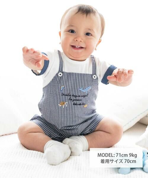 fillot de bebe reduction / フィヨ デュ ベベ ルダクティオン ロンパース | 【お揃い】ストライプ重ね着カバーオールベビー(70~80cm) | 詳細1