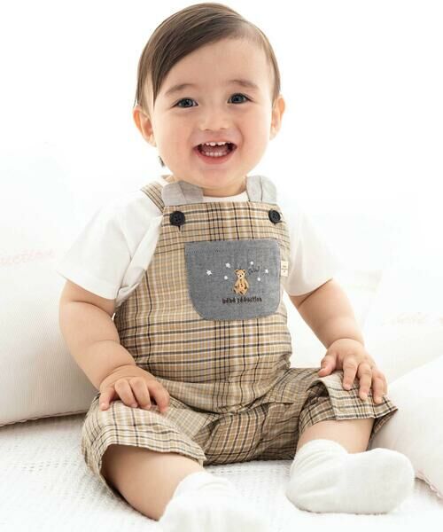 fillot de bebe reduction / フィヨ デュ ベベ ルダクティオン ロンパース | オーガニックチェックサロペット型ロンパースベビー(70~90cm)（ベージュ系）
