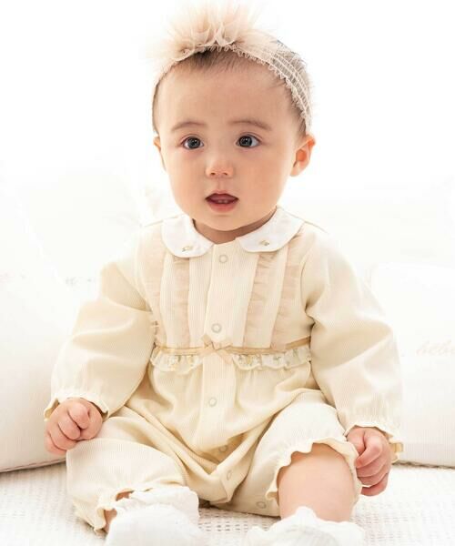 fillot de bebe reduction / フィヨ デュ ベベ ルダクティオン ロンパース | テレコフリル レイヤード2wayカバーオールベビー(50~75cm)（イエロー）