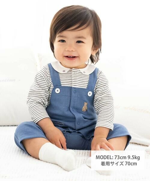 fillot de bebe reduction / フィヨ デュ ベベ ルダクティオン ロンパース | ボーダー重ね着風カバーオールベビー(70~80cm) | 詳細1