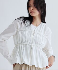 GALLEST / ギャレスト シャツ・ブラウス | シャーリングギャザーブラウス【フロントボタン/前開き】