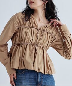 GALLEST / ギャレスト シャツ・ブラウス | シャーリングギャザーブラウス【フロントボタン/前開き】