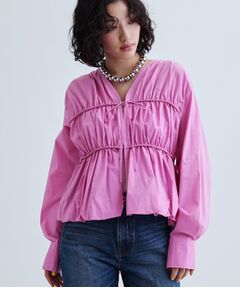 GALLEST / ギャレスト シャツ・ブラウス | シャーリングギャザーブラウス【フロントボタン/前開き】