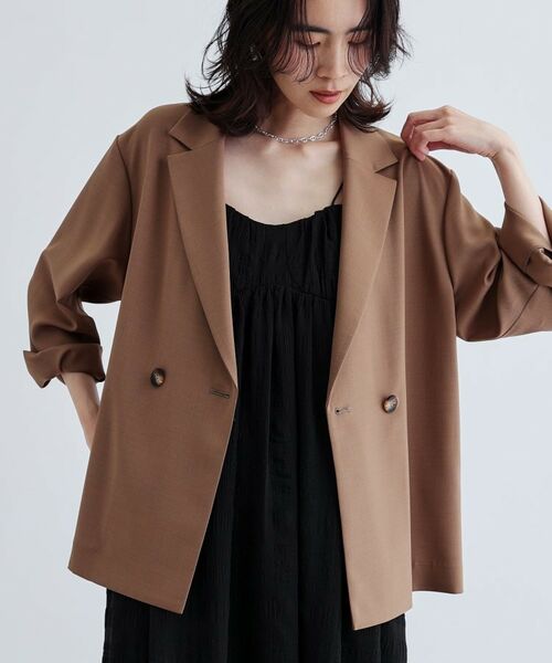 GALLEST/ギャレスト 【接触冷感/セットアップ可】モードフィットダブルボタンジャケット【カセット服/オケージョン/通勤】 キャメルブラウン(041) 38(M) GALLEST/ギャレスト 【接触冷感/セットアップ可】モードフィットダブルボタンジャケット【カセット服/オケージョン/通勤】 キャメルブラウン(041) 38(M)