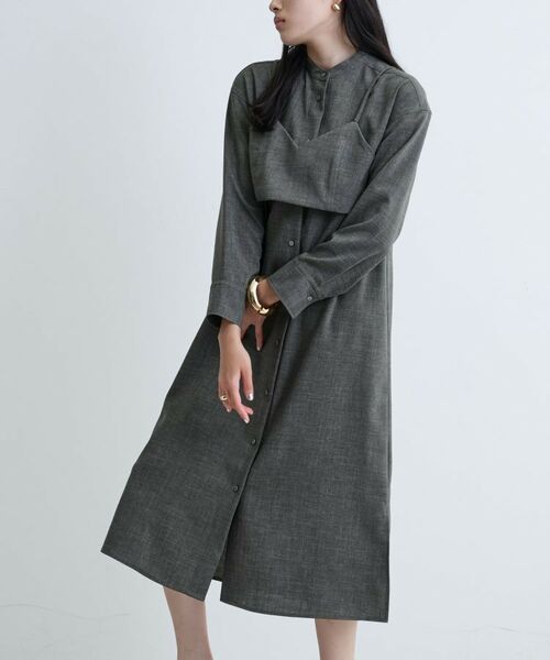 GALLEST / ギャレスト ロング・マキシ丈ワンピース | 【セレモニー/オケージョン/通勤】ビスチェセットシャツドレス【2WAY】(チャコールグレー(013))