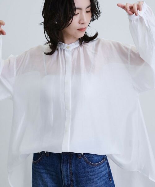 GALLEST / ギャレスト シャツ・ブラウス | シアーローンミドル丈シャツ/シアーシャツ/シアートップス【洗える】 | 詳細6