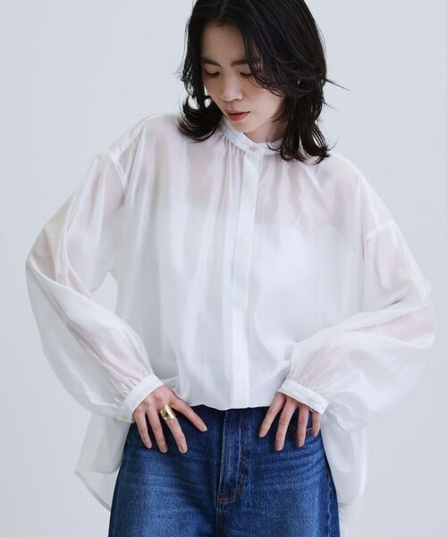 GALLEST/ギャレスト シアーローンミドル丈シャツ ホワイト(001) 34(S) GALLEST/ギャレスト シアーローンミドル丈シャツ ホワイト(001) 34(S)
