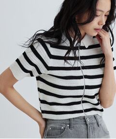 GALLEST / ギャレスト ニット・セーター | 衿付きハーフスリーブボーダーニット