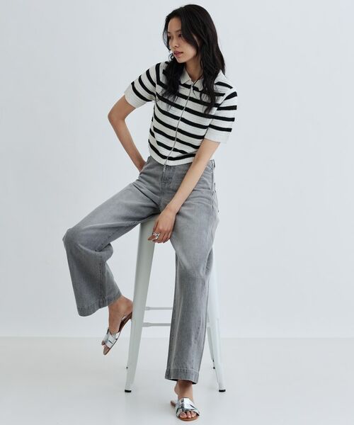 GALLEST / ギャレスト ニット・セーター | 衿付きハーフスリーブボーダーニット | 詳細1