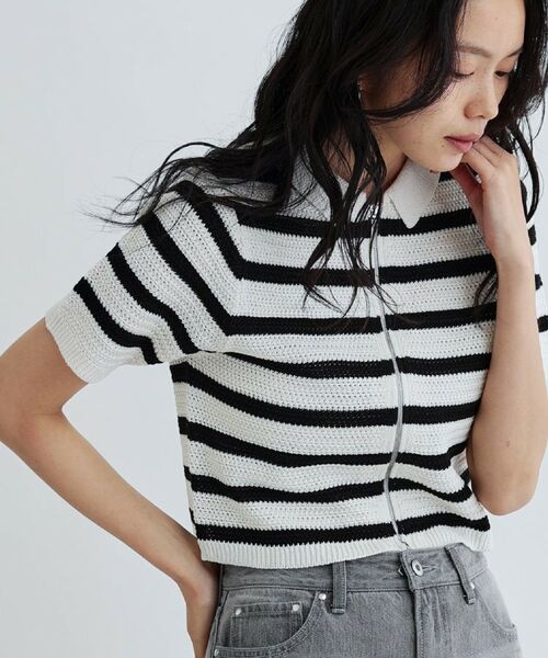 GALLEST / ギャレスト ニット・セーター | 衿付きハーフスリーブボーダーニット | 詳細3