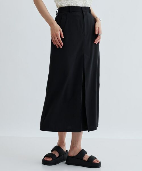 GALLEST / ギャレスト ロング・マキシ丈スカート | 【セットアップ対応】リネンライクボックスタックスカート【カセット服/通勤・オフィス】(ブラック(019))