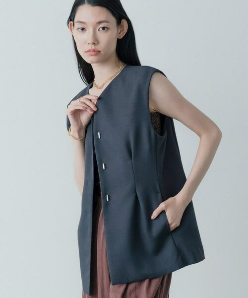 GALLEST / ギャレスト ノーカラージャケット | 【セットアップ対応】ウーステッドライクジレジャケット | 詳細13