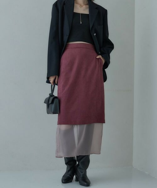 GALLEST / ギャレスト ロング・マキシ丈スカート | スエードライクレイヤースカート（ボルドー(064)）