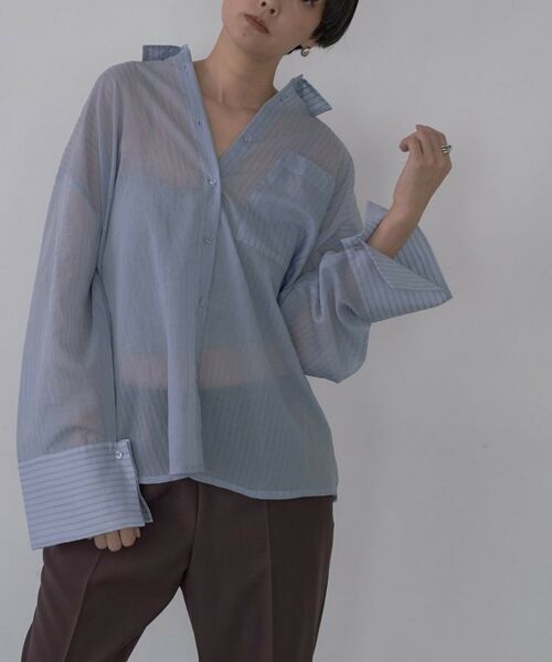 GALLEST / ギャレスト シャツ・ブラウス | ワイドカフスシアーストライプシャツ/秋服/シアーシャツ | 詳細13