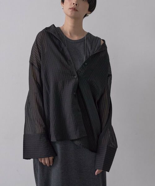 GALLEST / ギャレスト シャツ・ブラウス | ワイドカフスシアーストライプシャツ/秋服/シアーシャツ | 詳細19