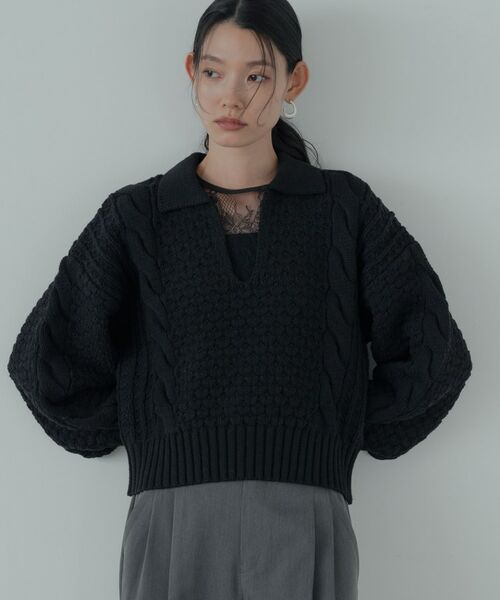 GALLEST/ギャレスト スキッパーフォルムニット ブラック(019) 38(M) GALLEST/ギャレスト スキッパーフォルムニット ブラック(019) 38(M)