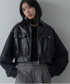 GALLEST / ギャレスト レザーブルゾン・ジャケット | レザー調メルトンMIXブルゾン