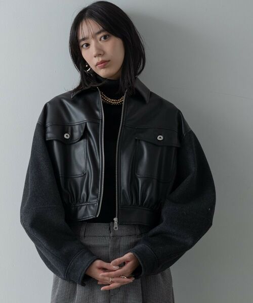 GALLEST / ギャレスト レザーブルゾン・ジャケット | レザー調メルトンMIXブルゾン | 詳細10