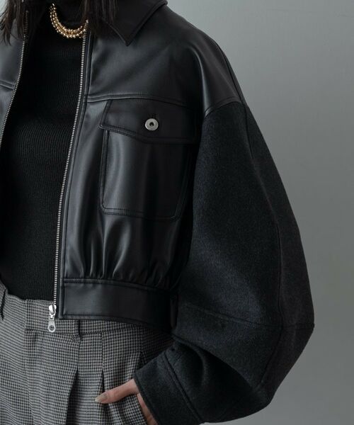 GALLEST / ギャレスト レザーブルゾン・ジャケット | レザー調メルトンMIXブルゾン | 詳細11