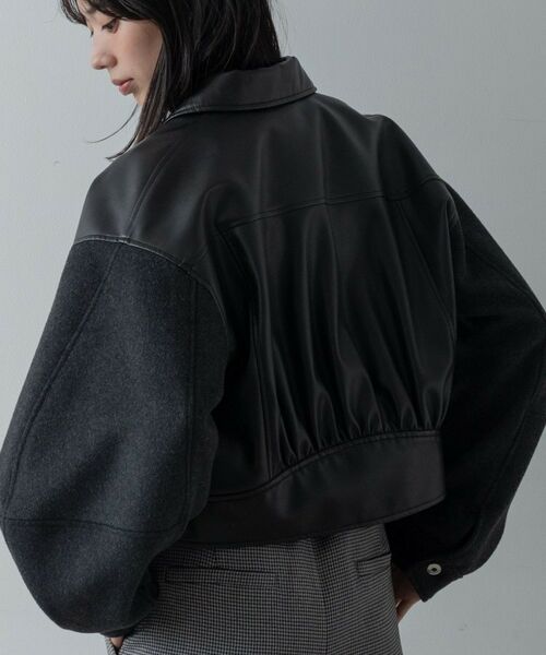 GALLEST / ギャレスト レザーブルゾン・ジャケット | レザー調メルトンMIXブルゾン | 詳細12
