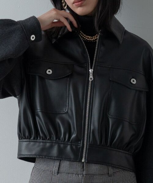 GALLEST / ギャレスト レザーブルゾン・ジャケット | レザー調メルトンMIXブルゾン | 詳細13