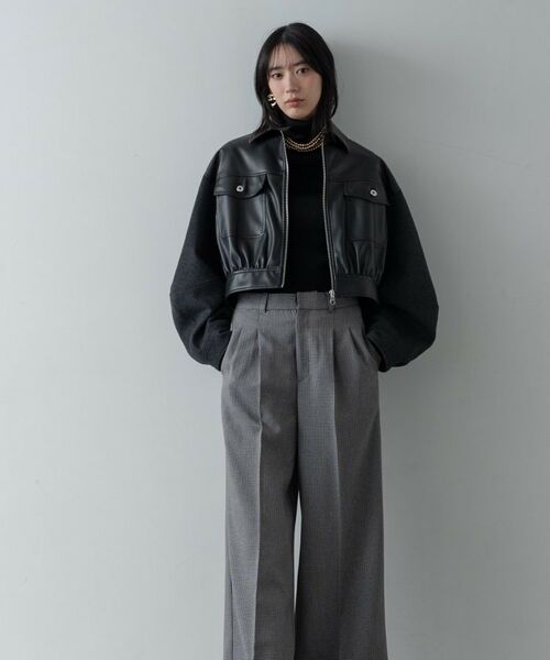 GALLEST / ギャレスト レザーブルゾン・ジャケット | レザー調メルトンMIXブルゾン | 詳細15