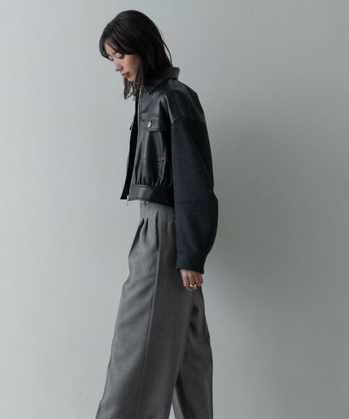GALLEST / ギャレスト レザーブルゾン・ジャケット | レザー調メルトンMIXブルゾン | 詳細16