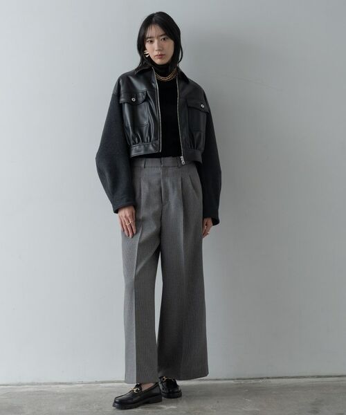 GALLEST / ギャレスト レザーブルゾン・ジャケット | レザー調メルトンMIXブルゾン | 詳細18