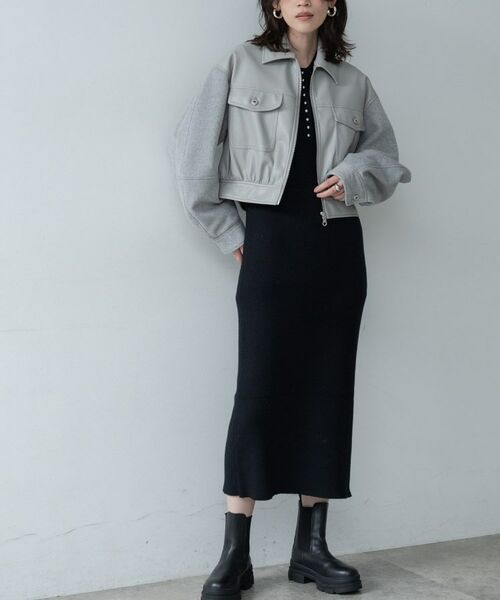 GALLEST / ギャレスト レザーブルゾン・ジャケット | レザー調メルトンMIXブルゾン | 詳細3