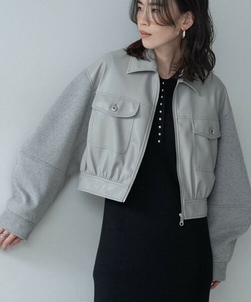 GALLEST / ギャレスト レザーブルゾン・ジャケット | レザー調メルトンMIXブルゾン | 詳細4