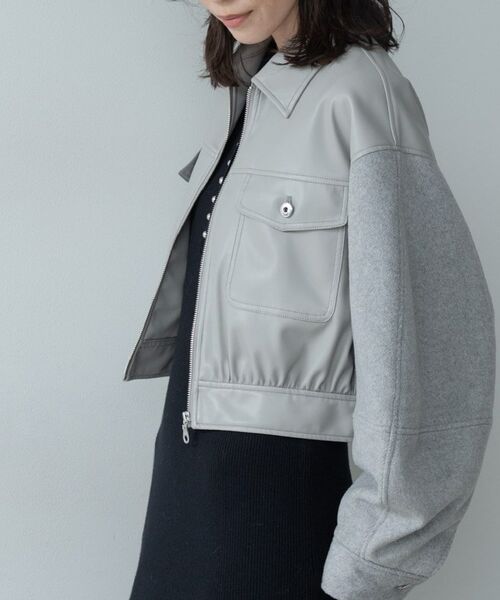 GALLEST / ギャレスト レザーブルゾン・ジャケット | レザー調メルトンMIXブルゾン | 詳細5