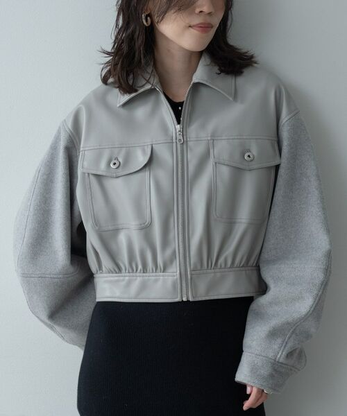 GALLEST / ギャレスト レザーブルゾン・ジャケット | レザー調メルトンMIXブルゾン | 詳細8