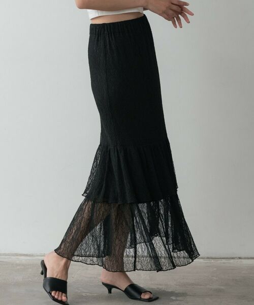 GALLEST / ギャレスト ロング・マキシ丈スカート | ロングティアードレーススカート（ブラック(019)）