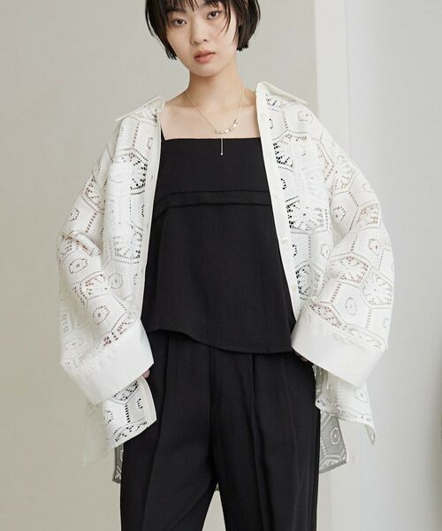 GALLEST / ギャレスト シャツ・ブラウス | 幾何柄レースビッグシャツ（ホワイト(001)）