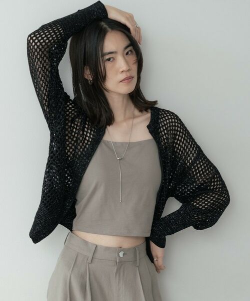 GALLEST / ギャレスト カーディガン・ボレロ | クルーネックメッシュカーディガン（ブラック(019)）