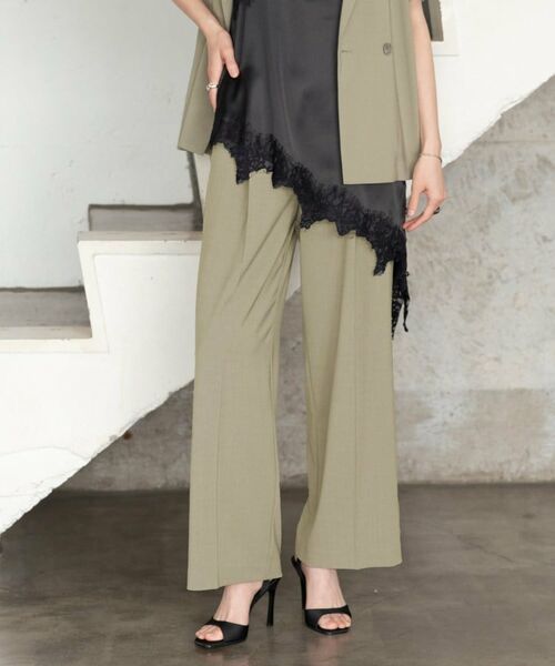 GALLEST / ギャレスト パンツ | Comfy SET UP｜イージーストレートワイドパンツ【セットアップ対応／通勤／カセット服／接触冷感／UVカット】（オリーブグリーン(026)）